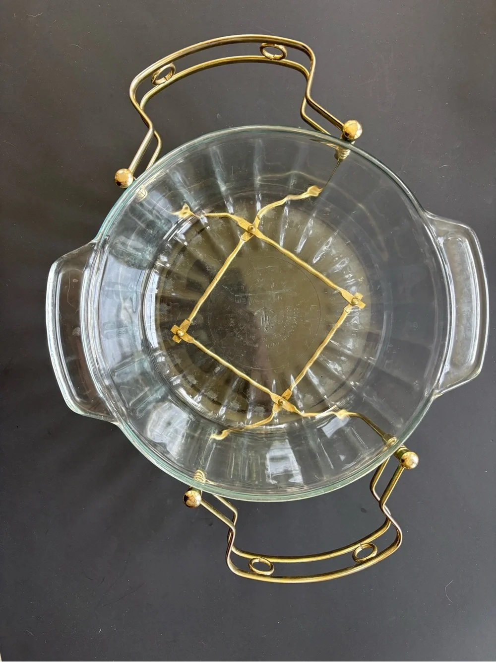 Vintage Expandable Brass Casserole Cradle Carrier- Mid Century Kitchenware
